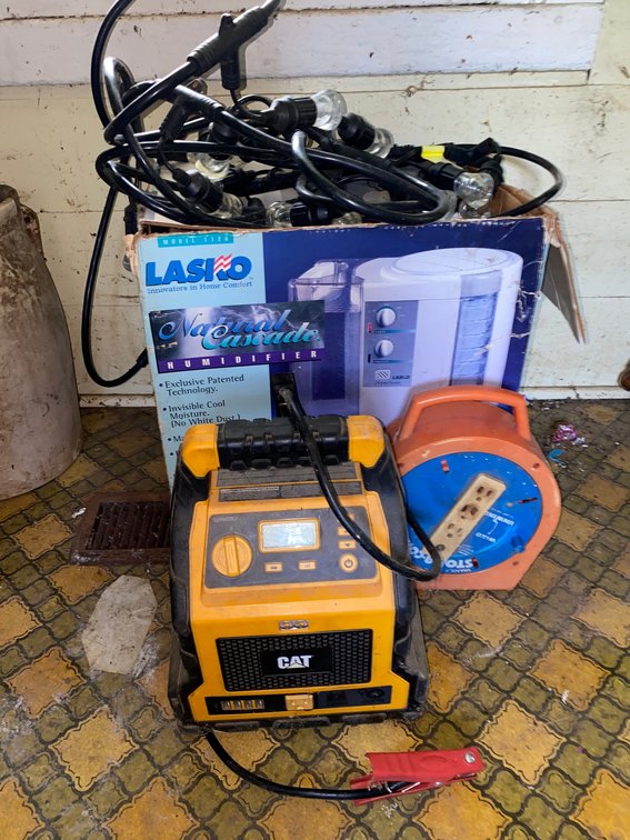 CAT Jump Starter/Air Compressor, Cord Reel, Lasko Humidifier & Patio String Lights