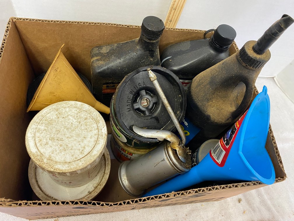 Oil Can, Funnel, Assorted Oils