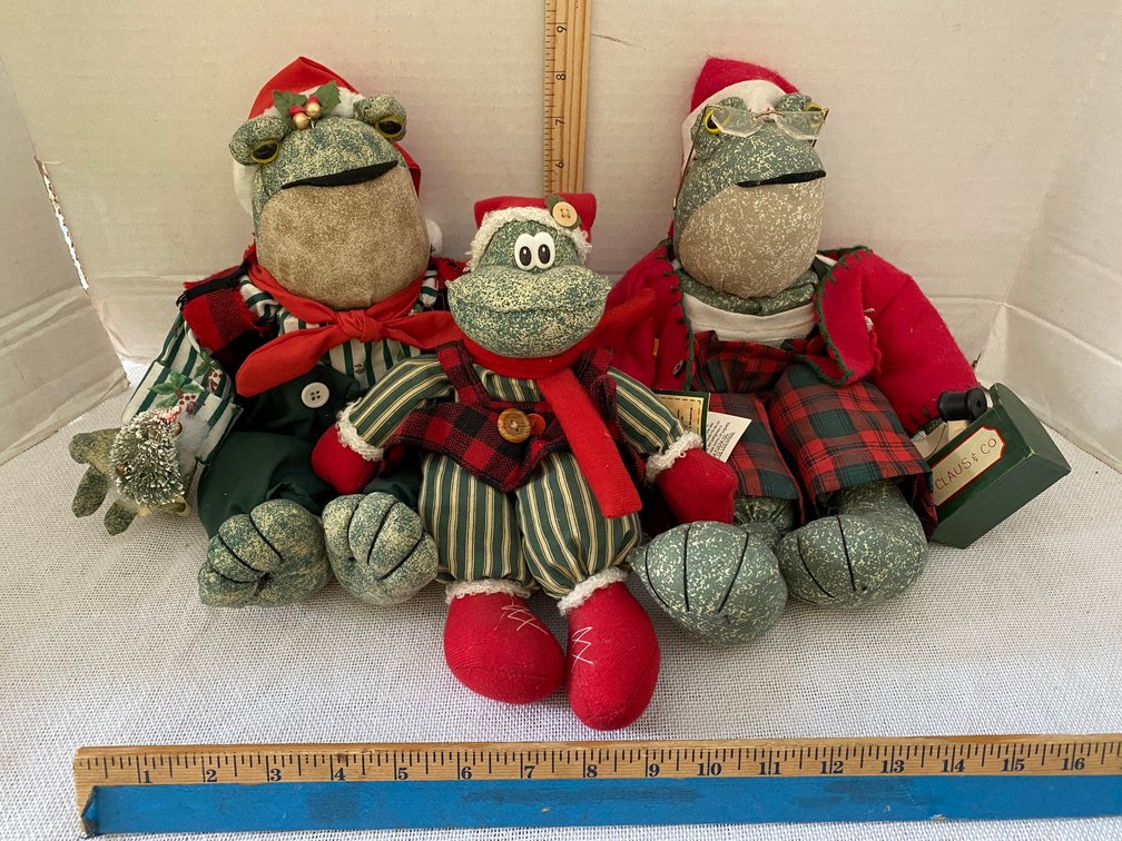 Trio of Christmas Themed Plush Frogs