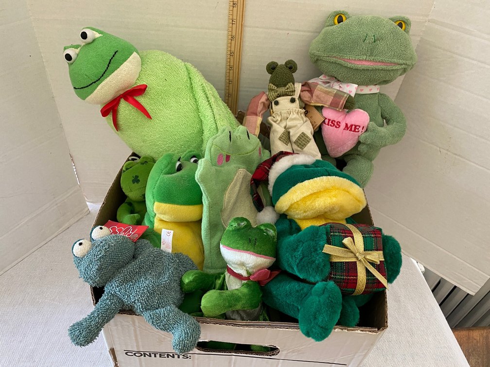 Box Lot Full of Frog themed Stuffies