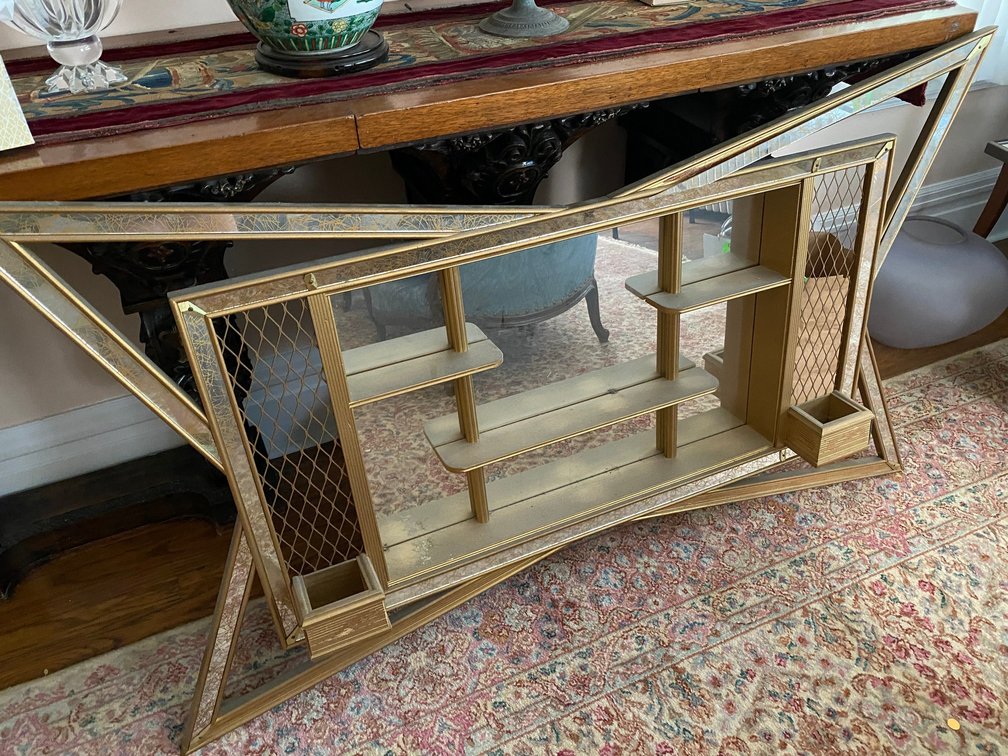 Mid Century Modern Glass Backed Wall Shelf