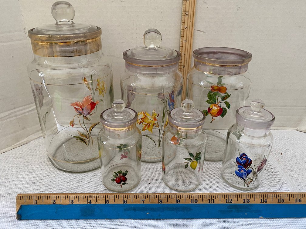Glass Canisters British made hand Painted