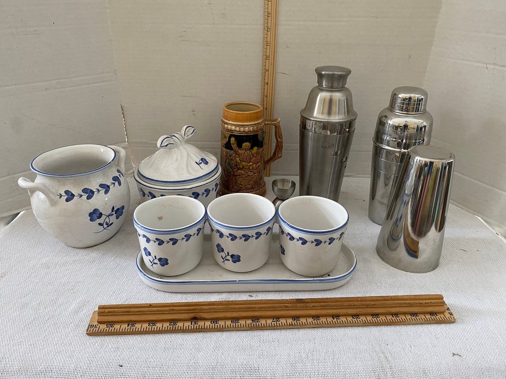 Set of Cocktail Shakers, Beer Stein, Pottery by R B Bernarda