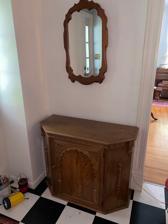 Vintage Davis Cabinet Company solid walnut console cabinet with mirror