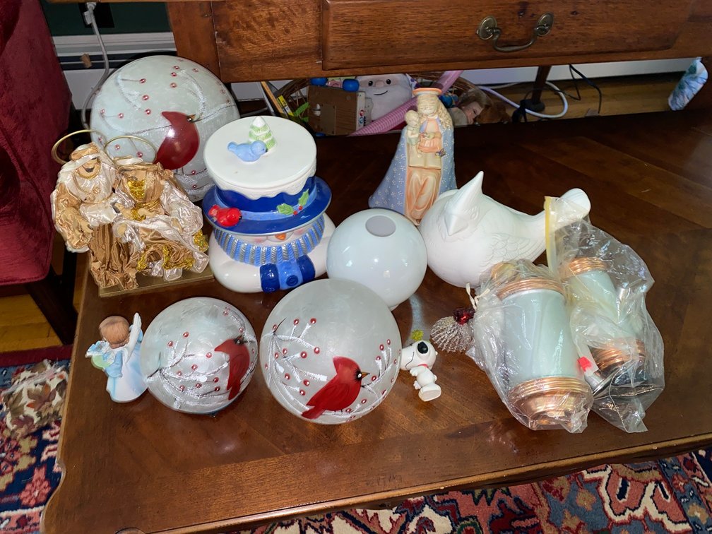Hand painted glass globes, ceramic items