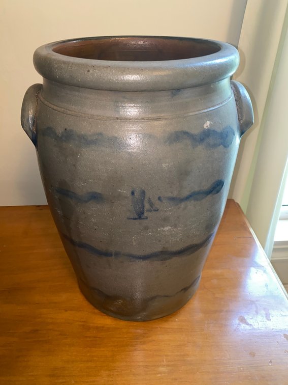 19th Century salt glaze stoneware striper crock