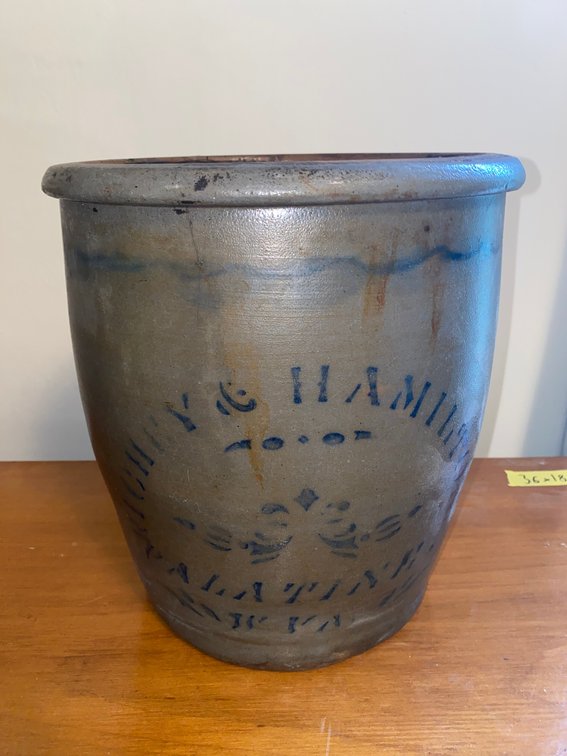 2 Gallon Pennsylvania stoneware crock with blue stenciled eagle decoration