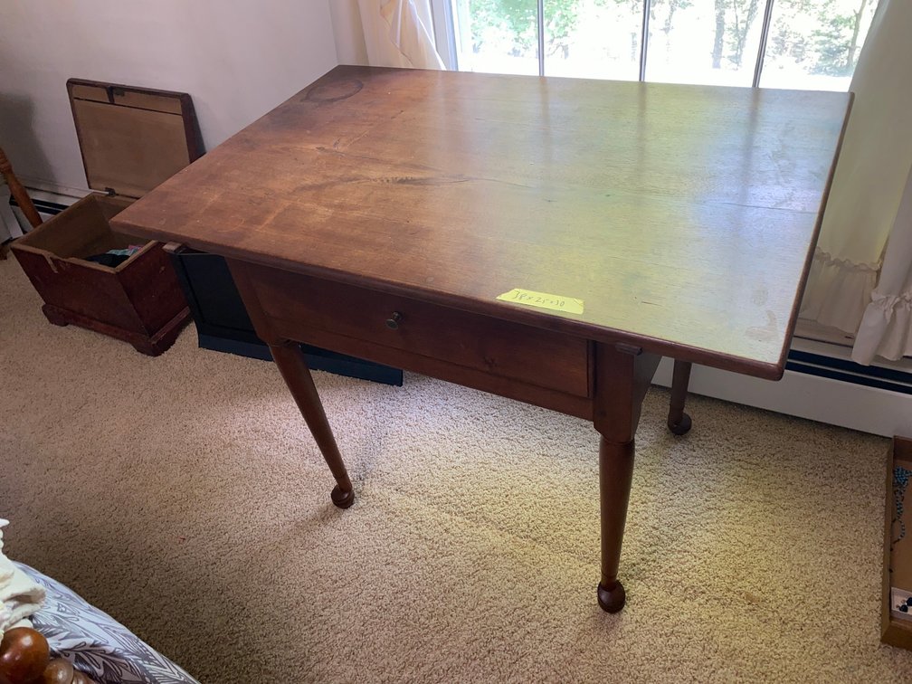 Antique table with turned legs and single drawer