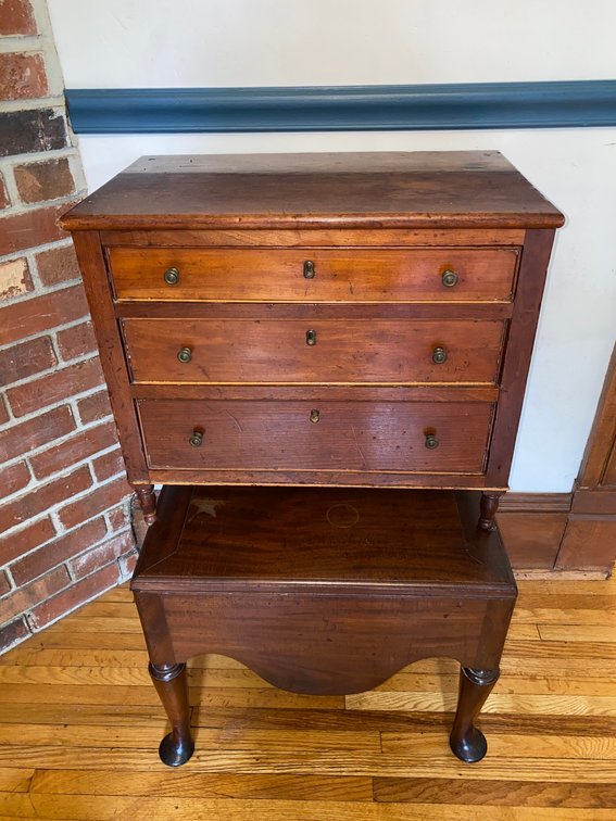 Cherry wood 3 drawer style chest and end table