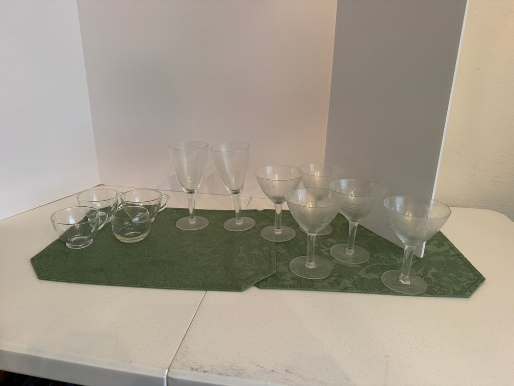 10 Etched Stemware and Clear Glass Cups