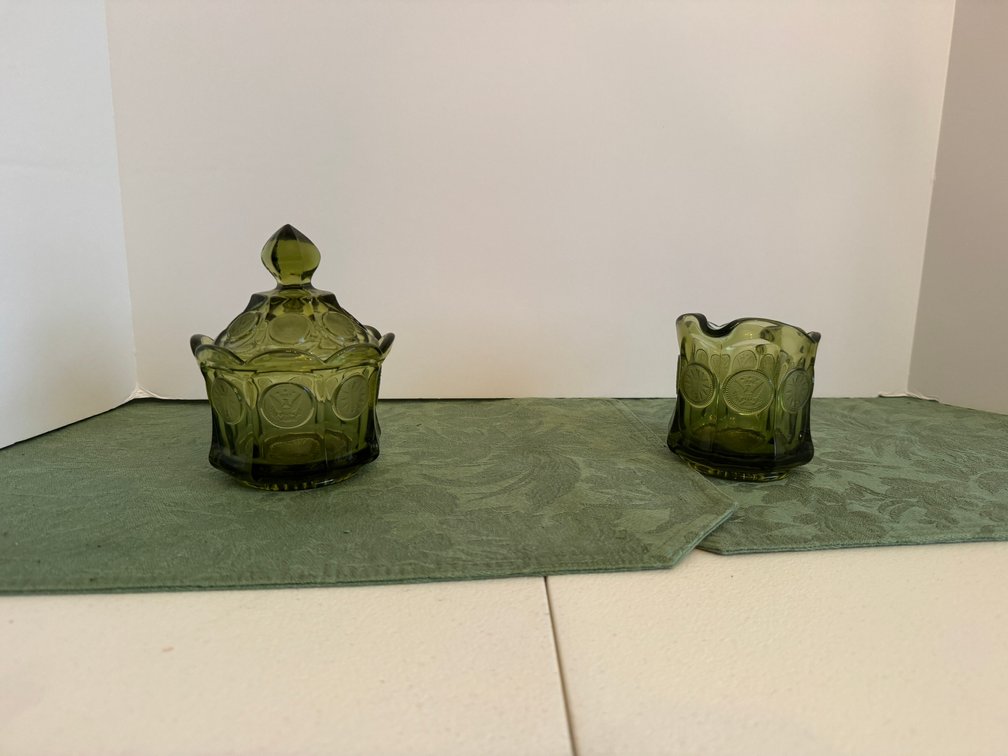 Green Glass Pitcher, Candy Dish