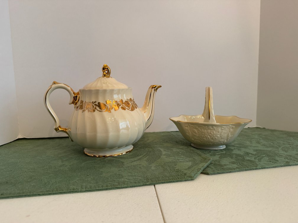 Ceramic Teapot and Basket Dish