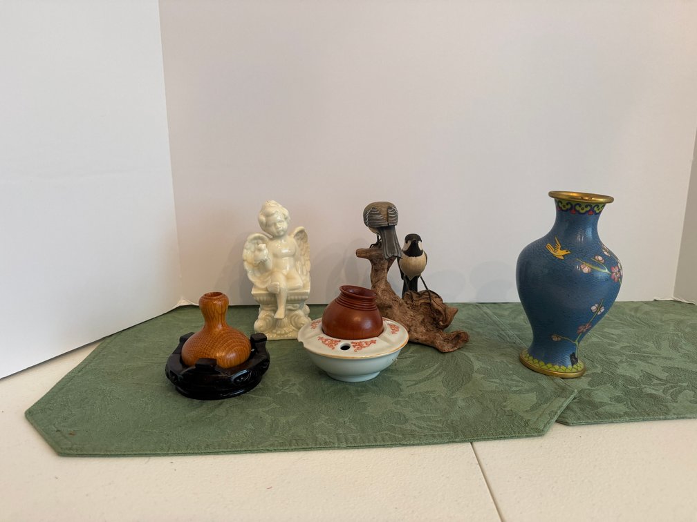 Cloisonne Vase, Cherub Figurine, Ceramic Bowl, and More