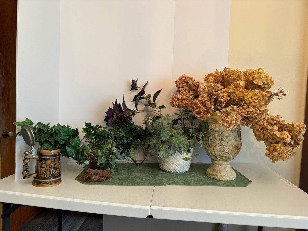 Relief Beer Stein, Decorative Urn, Ceramic Planter, Faux Foliage