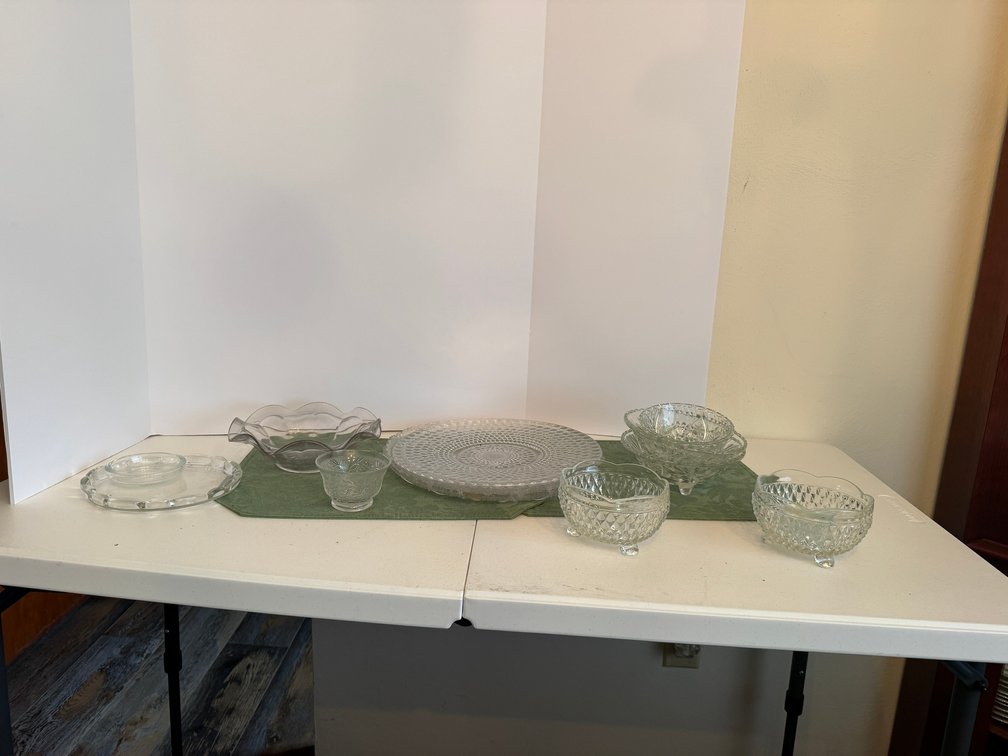 Clear Pressed Glass Bowls, Plates, Deviled Egg Plate