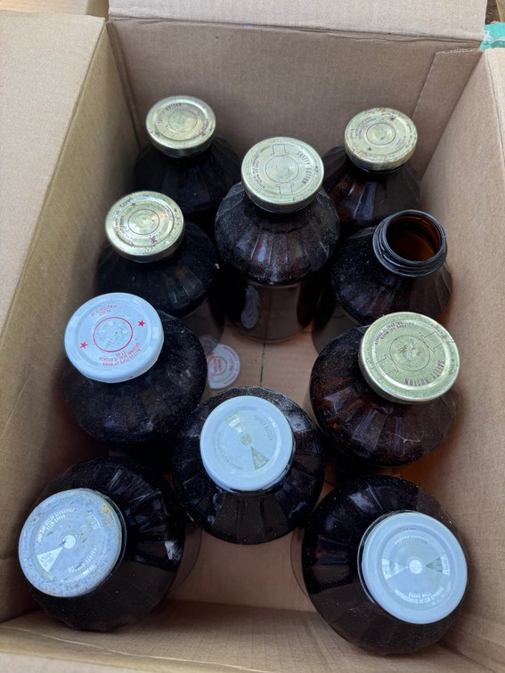 Ribbed amber glass bottles
