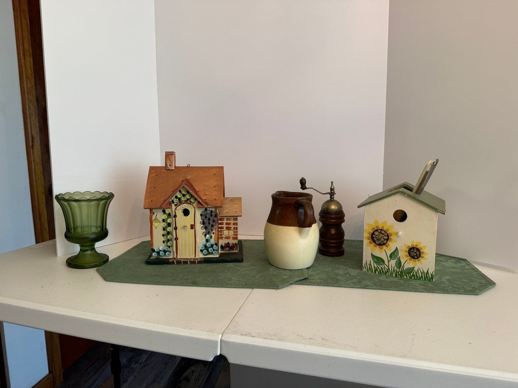 Birdhouses, pitcher, pepper mill and more