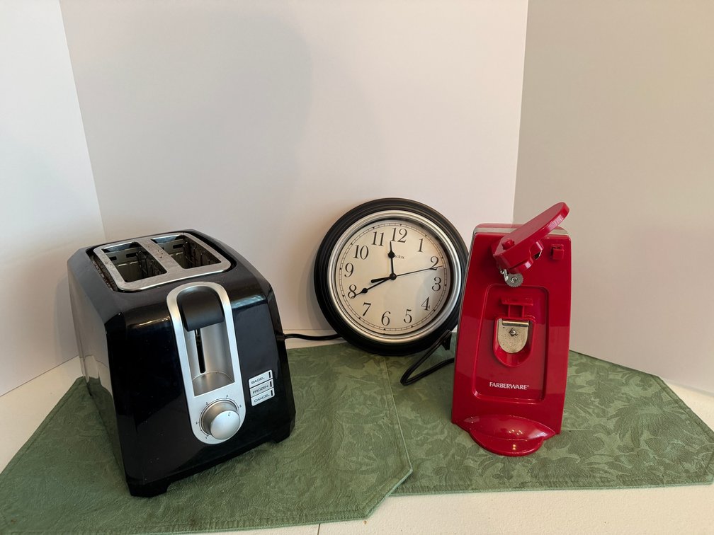 Toaster, Electric Can Opener, Analog Clock
