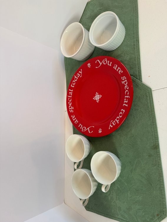 Red Plate, Porcelain Ramekins, Ceramic teacups