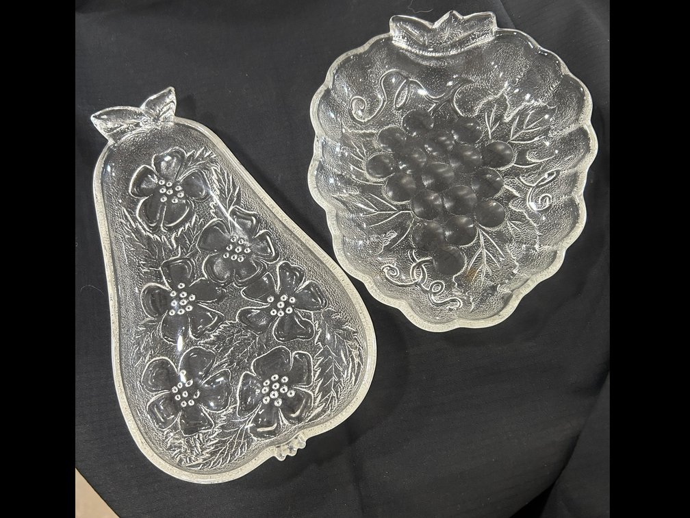 Hazel Atlas Glass Pear Dish, Clear Glass Grape Cluster Dish