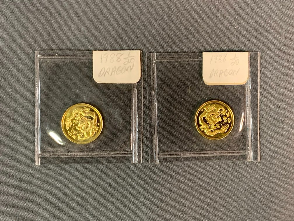 (2) 1988 Singapore 1/20oz Gold 5 Singold