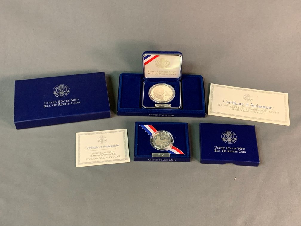 1993 Bill of Rights Commemorative Silver Dollar and Silver Half Dollar