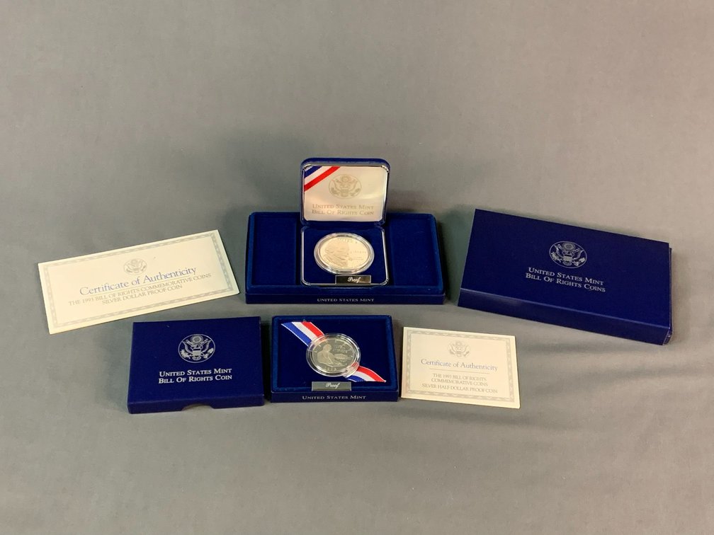 1993 Bill of Rights Commemorative Silver Dollar and Silver Half Dollar