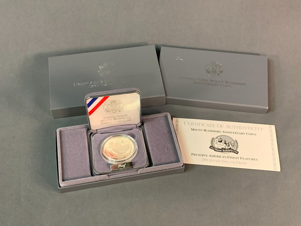 1991 Mount Rushmore Anniversary Silver Dollar