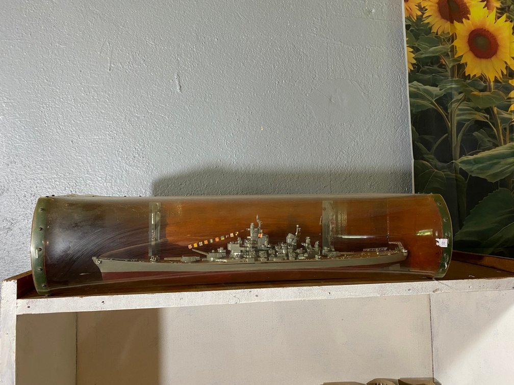 USS Missouri model in protective case