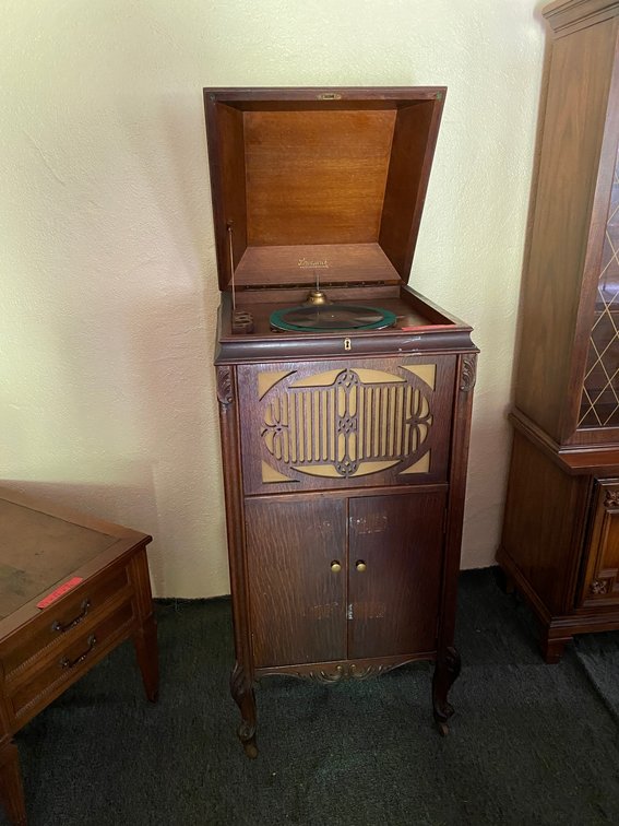 Brunswick record player with records