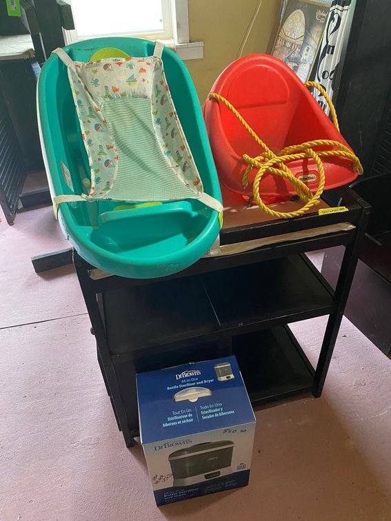 Changing table, bottle sterilizer, swing