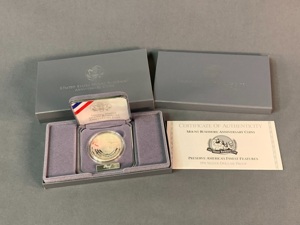 1991 Mount Rushmore Anniversary Silver Dollar