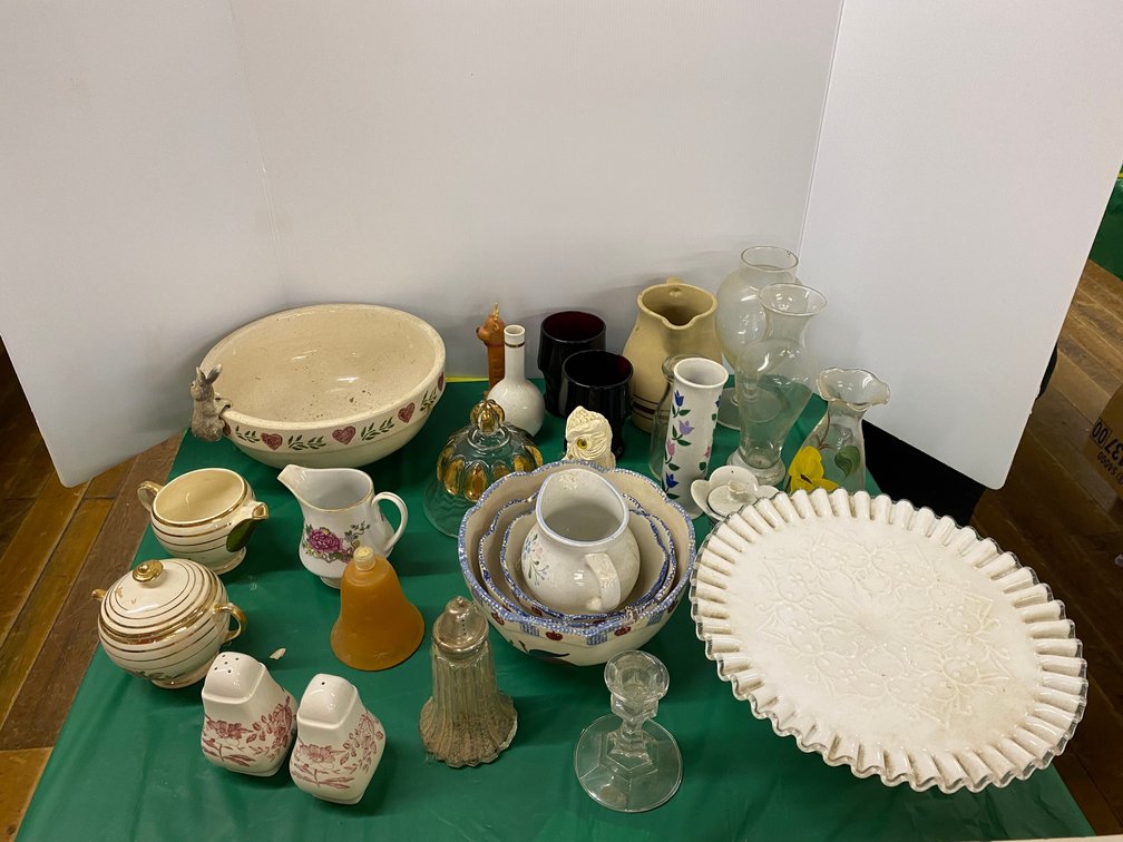 Glassware, Pottery, Cake Stand and Misc.
