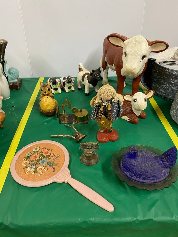 Hen on Nest, Cattle Figurines, Postal Scale, Etc.