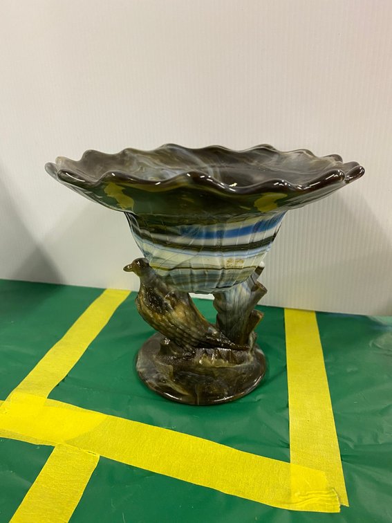 Bird and Bowl Pedestal Dish, Slag glass
