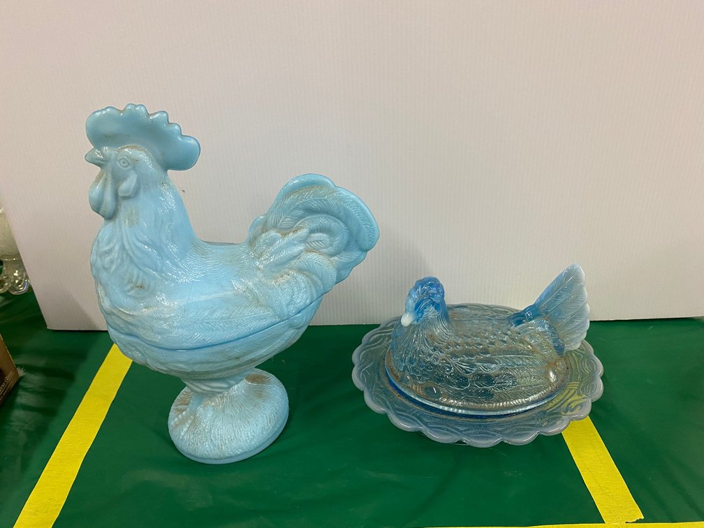 Hen on nest, Rooster