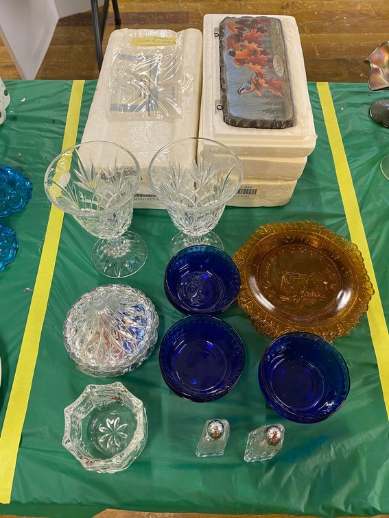 Crystal and Glassware, Painted Slate Pieces in Boxes with COA