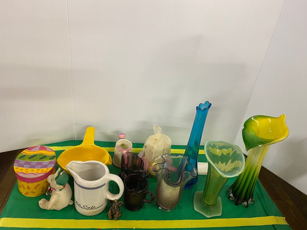 Glassware, Blue Swung Vase, Jack in the Pulpit Vases, Misc.