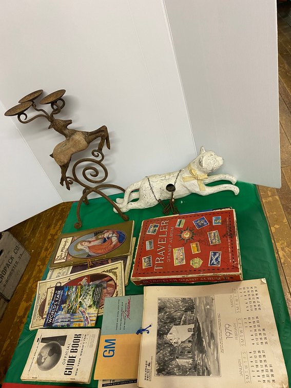 Stamp Book with a Few Stamps, Cat Birdhouse, Vintage Magazines, Etc.