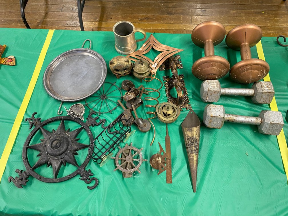 Dumb bells, Cast Iron Pieces, Brass Wall Pocket, Etc.