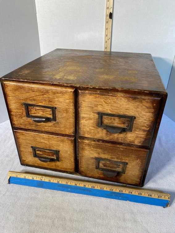 Wooden 4 Drawer Card Catalog Style Cabinet