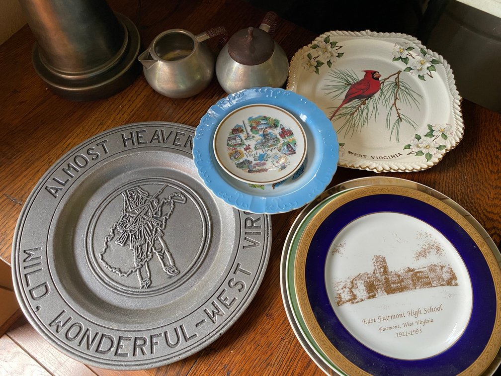 West Virginia Souvenir Plates, Mid Century Cream and Sugar