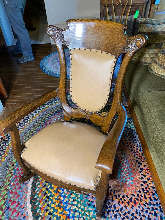 Early Wood and Leather Type Rocking Chair