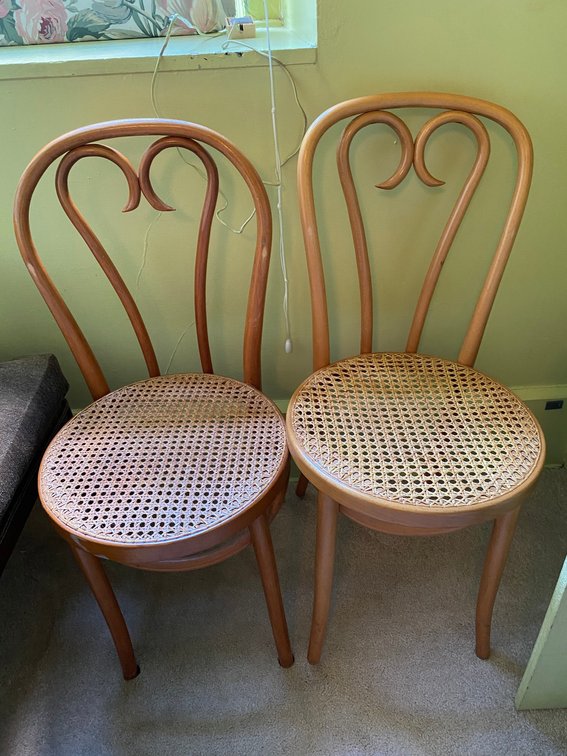 Pair of Matching Chairs with Ratan style bottoms, Replaceable Cushions
