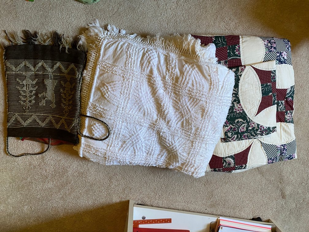 2-Comforters, Dresser Scarf, Embroidered Bag