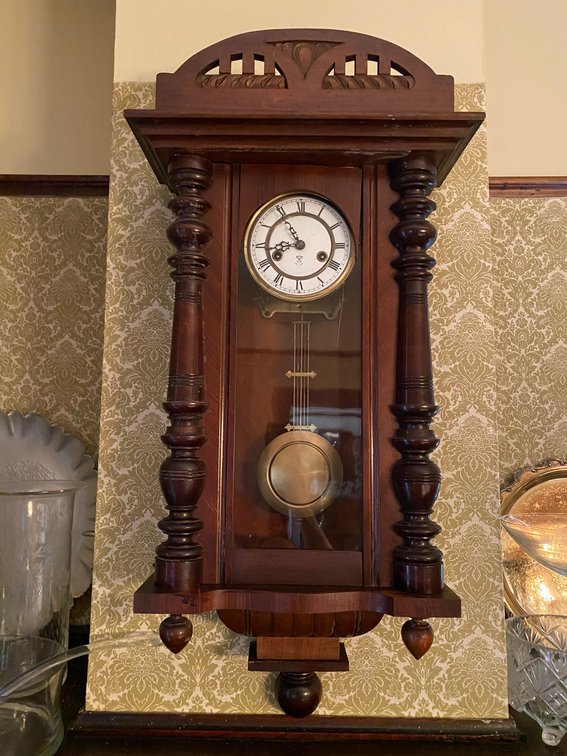 Wooden Framed Wind up Clock marked G.B.