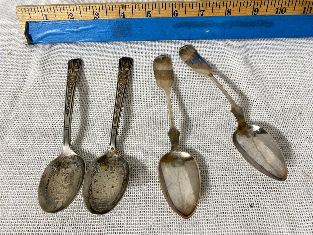 Pair of New York Worlds Fair Collectors Spoons from 1939 and 2 Spoons that are Possibly  Coin Silver