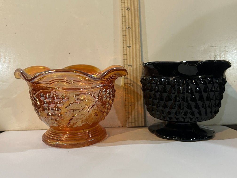 Footed candy dishes, one possibly Fenton