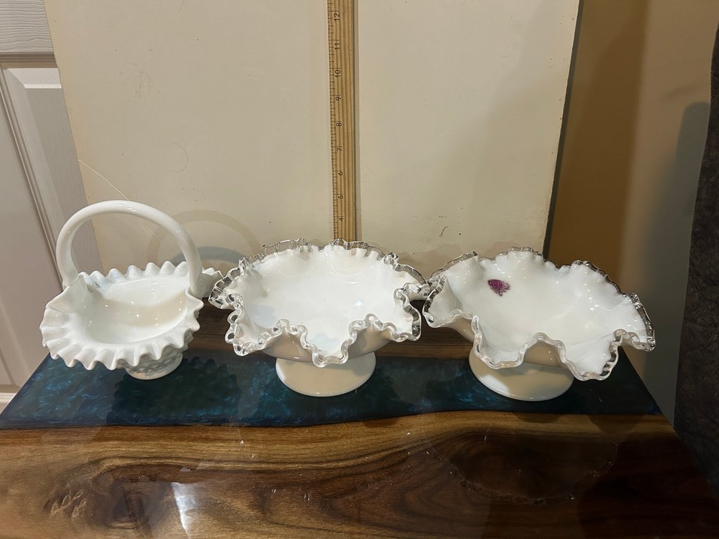 Milk Glass Basket, 2-Candy Dishes