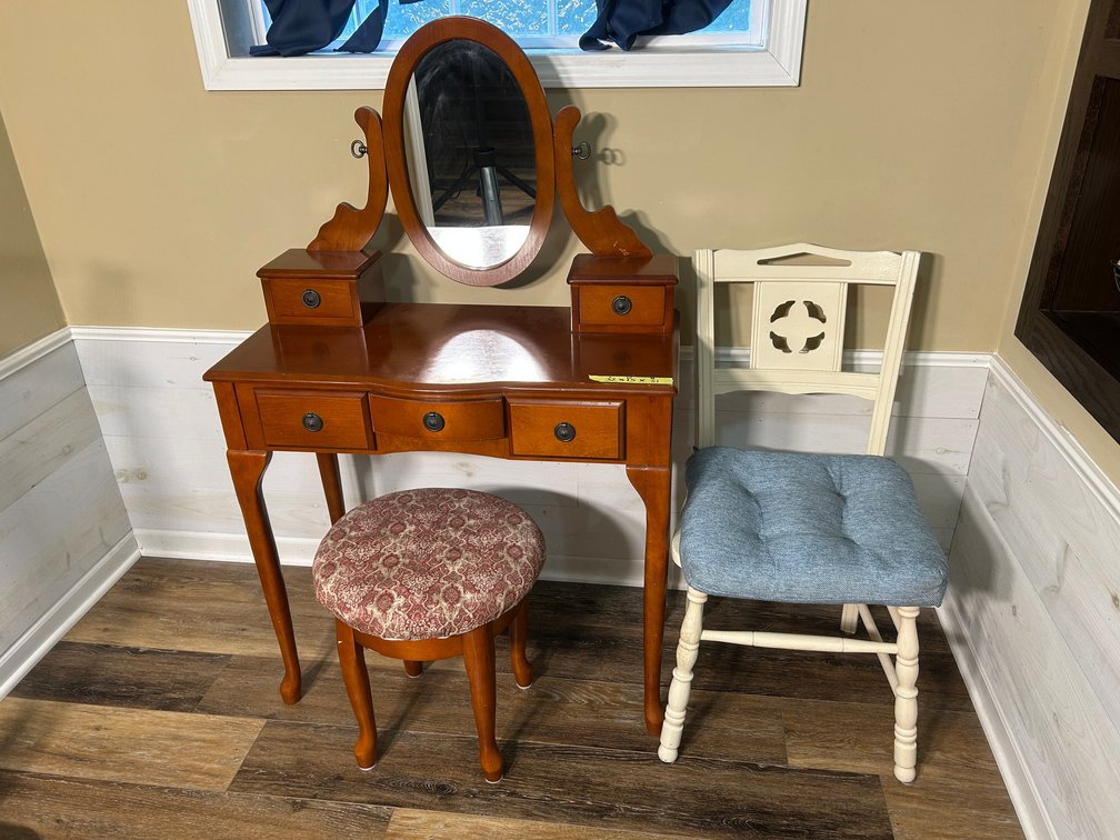 Dressing Table, Stool, Swivel Mirror, Vintage Kitchen Chair